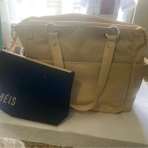 BEIS Cream Travel Duffel with Matching Black Pouch